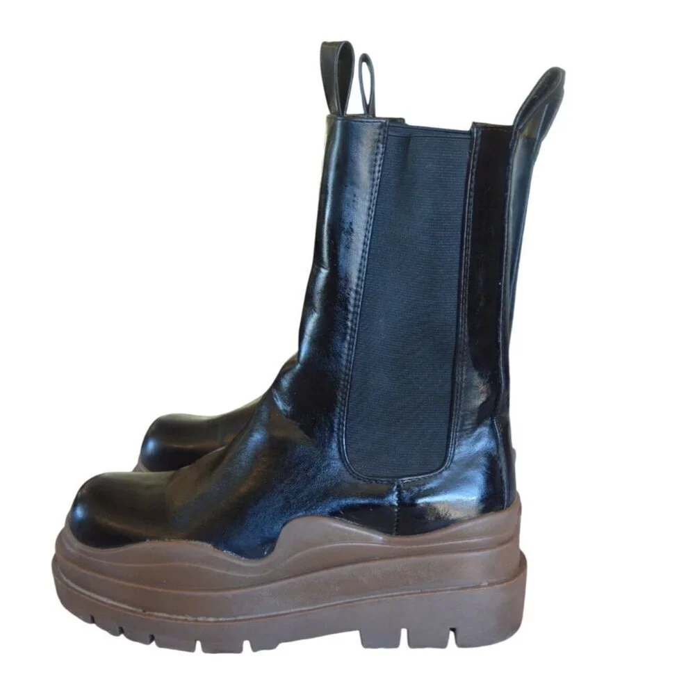Lemonade Faux Leather Tire Boot Black Brown Women's Size 7 Chunky Whimsygoth